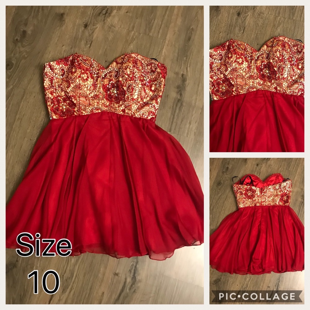 Alyce Paris red and nude cocktail dress